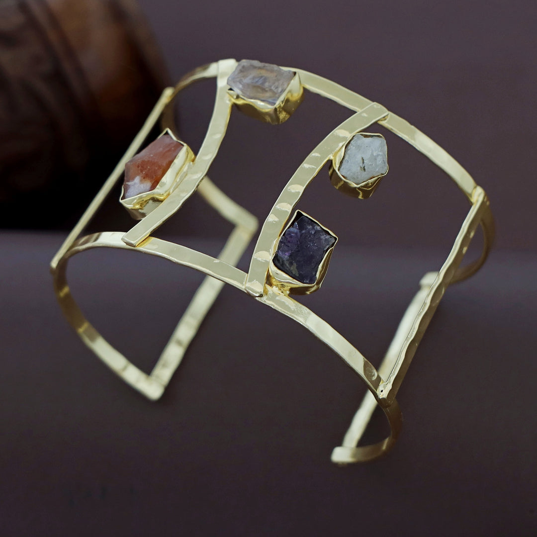 Connie Golden Hammered 2 Layer Raw Stone Bangle