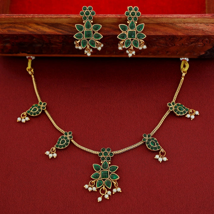 Aradhana Mango Pearl Short Neckpiece With Earring