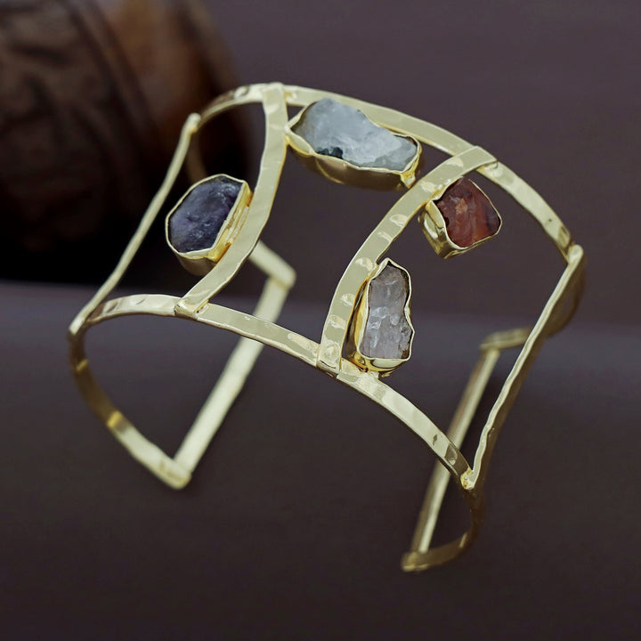 Connie Golden Hammered 2 Layer Raw Stone Bangle