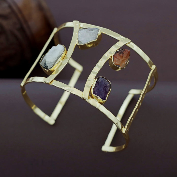 Connie Golden Hammered 2 Layer Raw Stone Bangle