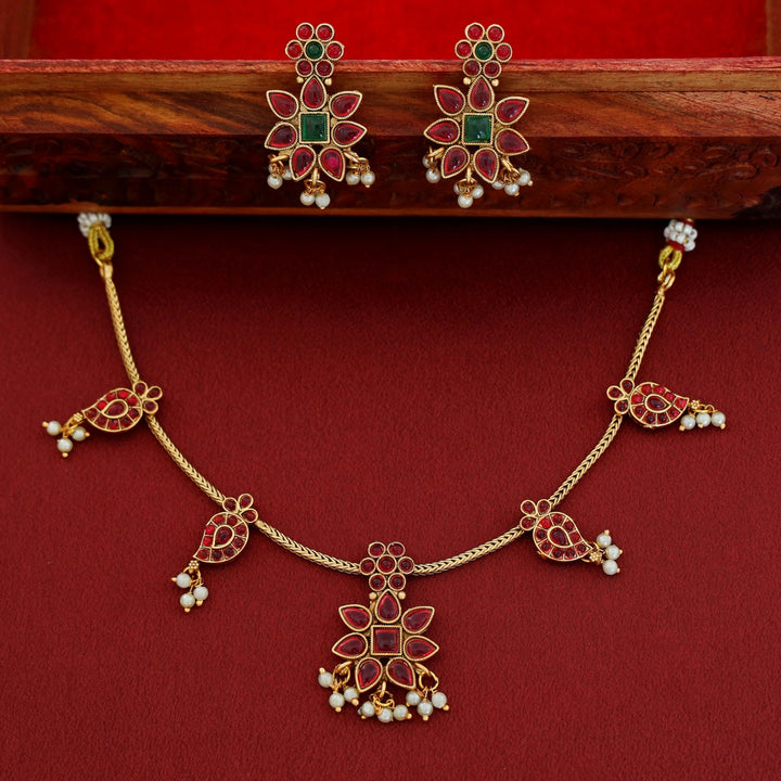 Aradhana Mango Pearl Short Neckpiece With Earring