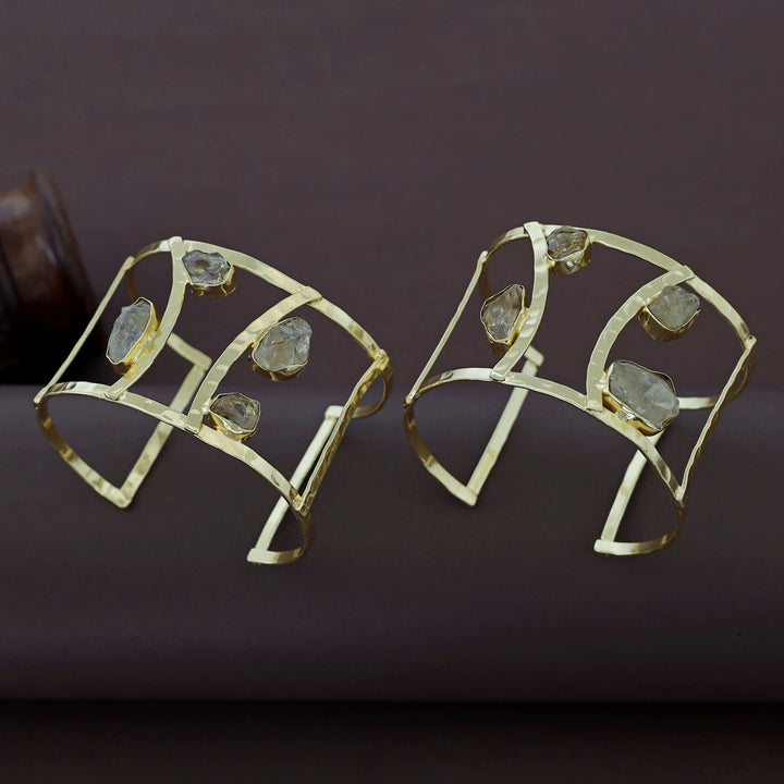 Connie Golden Hammered 2 Layer Raw Stone Bangle