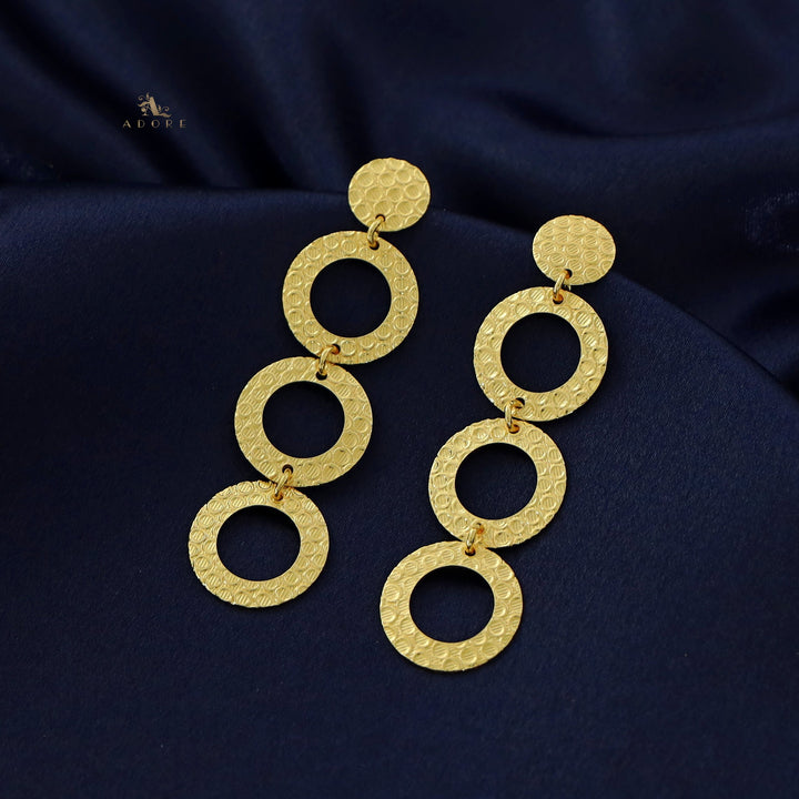 Golden Textured Tri Circles Earring