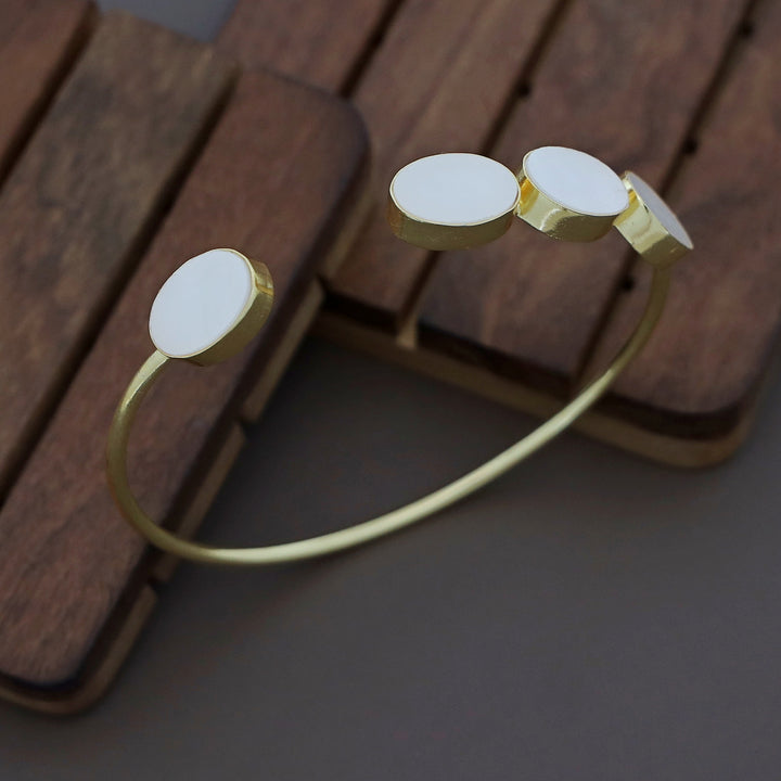 Golden 4 Oval MOP Front Open Bangle