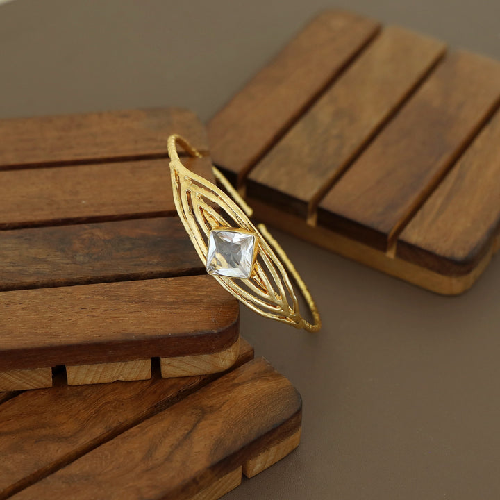 Golden Textured Diamond Glossy Stone Bangle