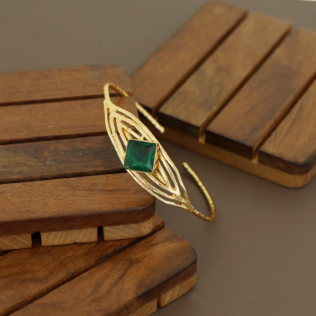 Golden Textured Diamond Glossy Stone Bangle