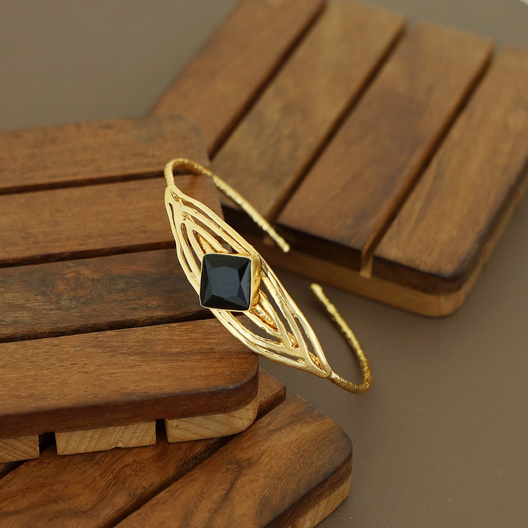 Golden Textured Diamond Glossy Stone Bangle