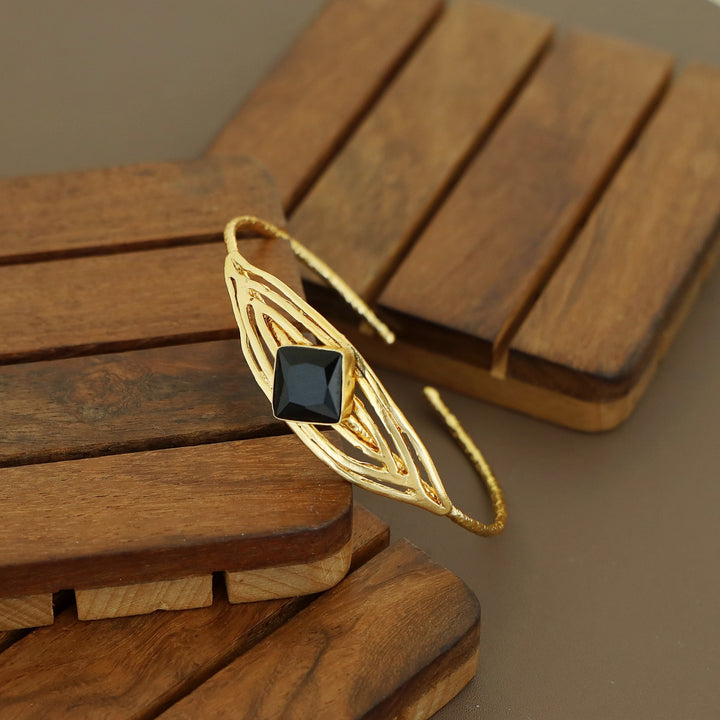 Golden Textured Diamond Glossy Stone Bangle