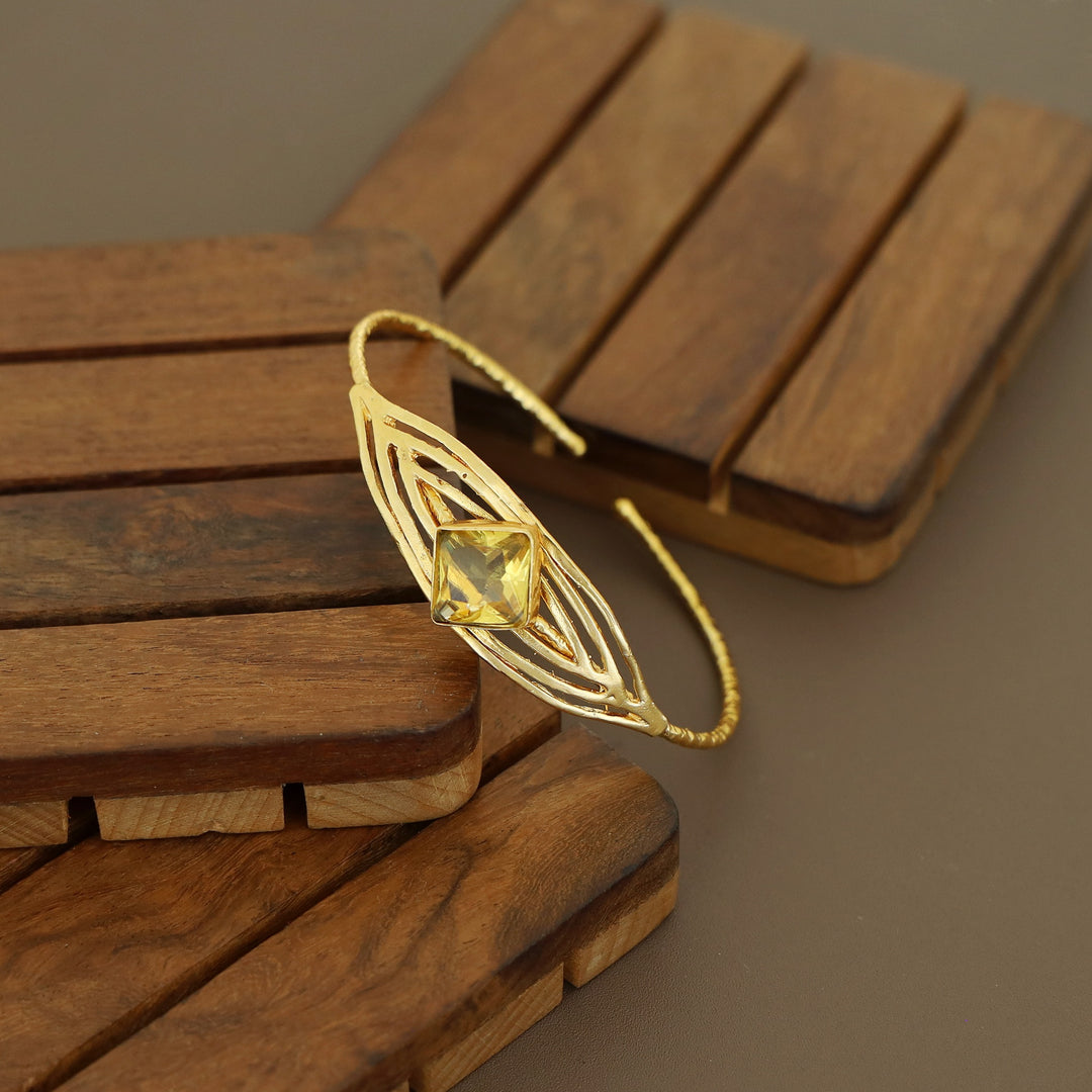 Golden Textured Diamond Glossy Stone Bangle