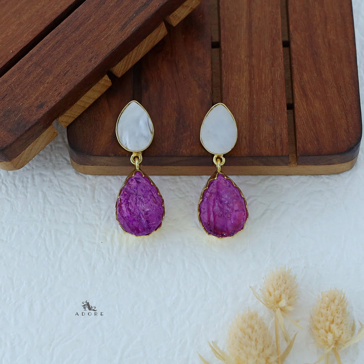 Dual Drop MOP Dyed Stone Earring