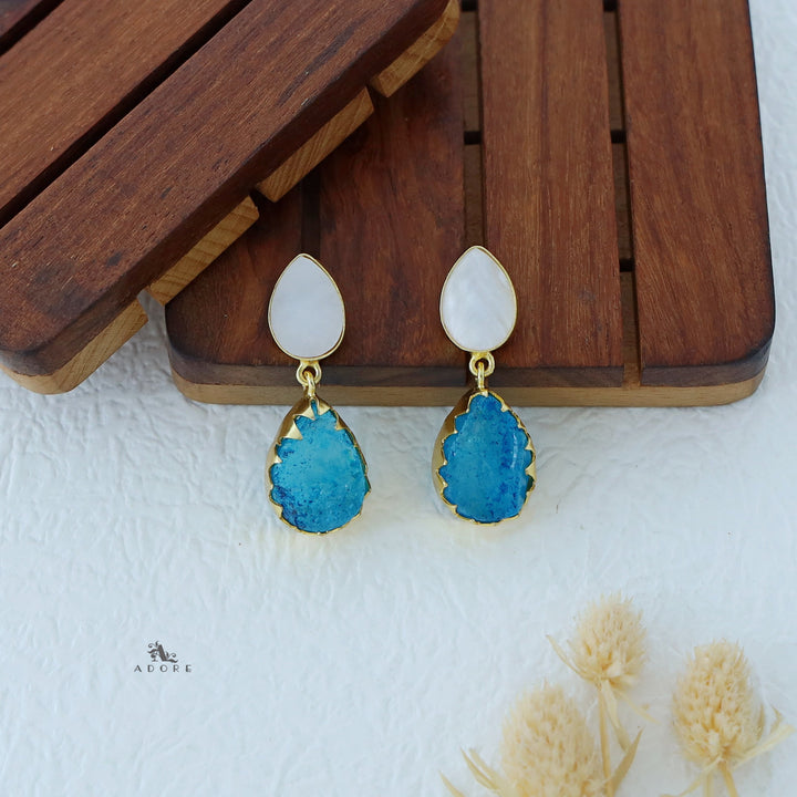 Dual Drop MOP Dyed Stone Earring