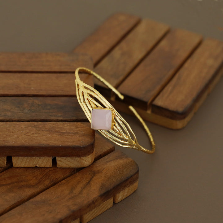 Golden Textured Diamond Glossy Stone Bangle