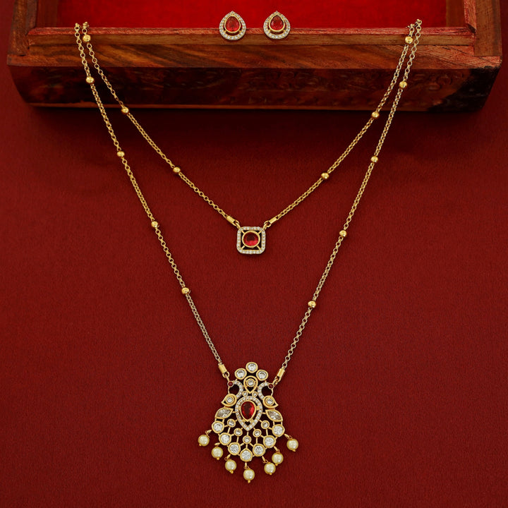 Sriddhi Two Layer Cluster Pearl Neckpiece With Earring