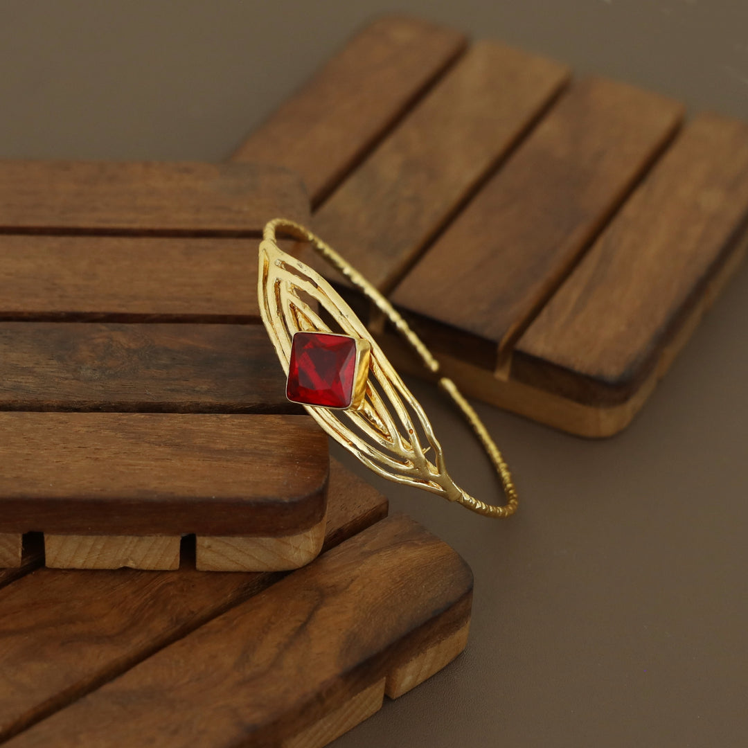 Golden Textured Diamond Glossy Stone Bangle