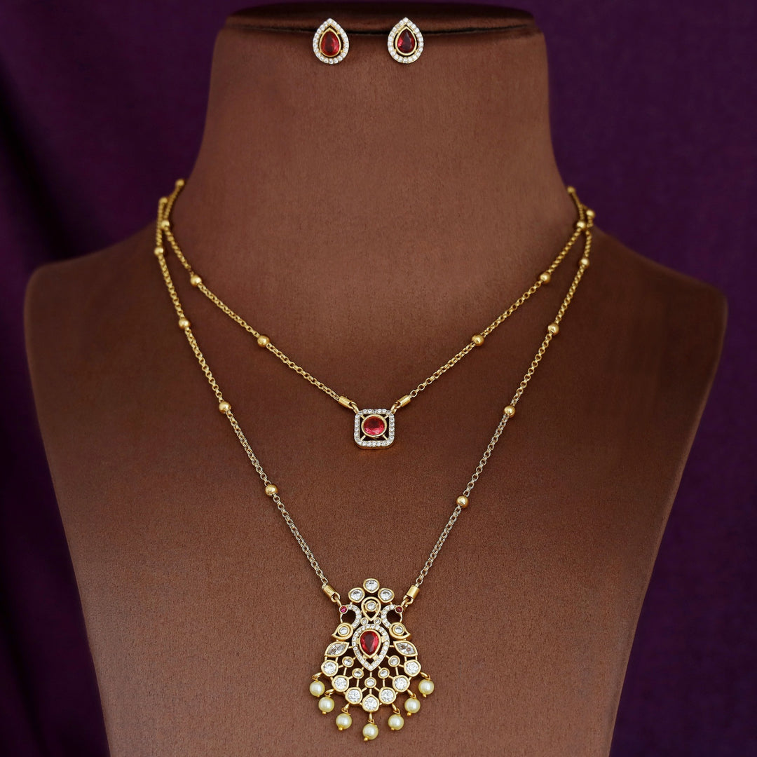 Sriddhi Two Layer Cluster Pearl Neckpiece With Earring