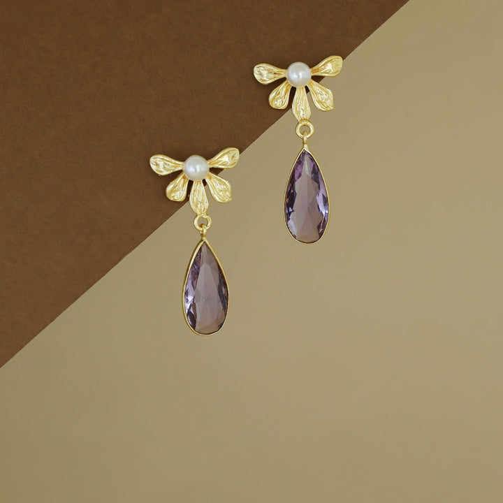 Bonnie Golden Half Flower Glossy Drop Earring