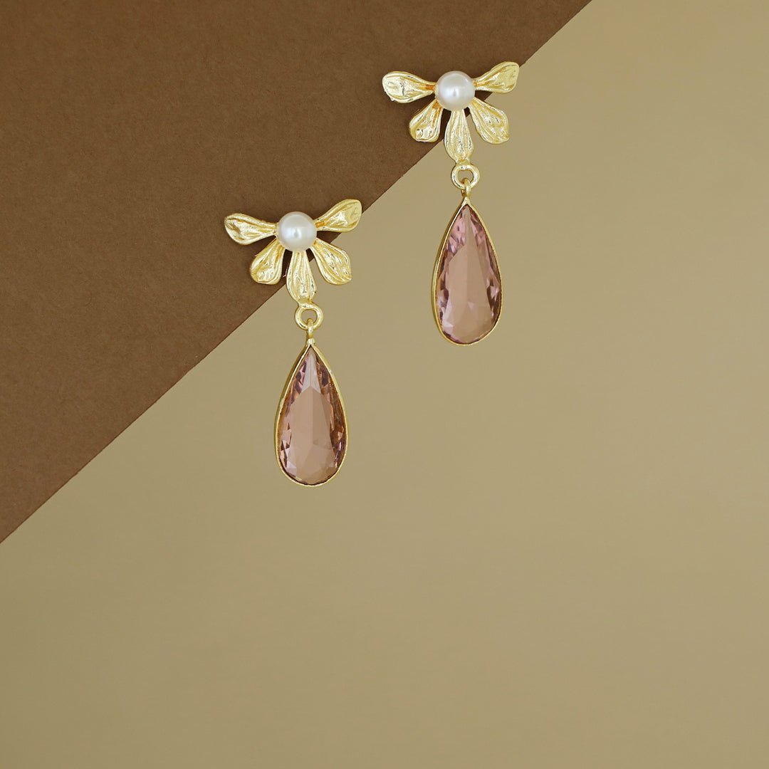 Bonnie Golden Half Flower Glossy Drop Earring