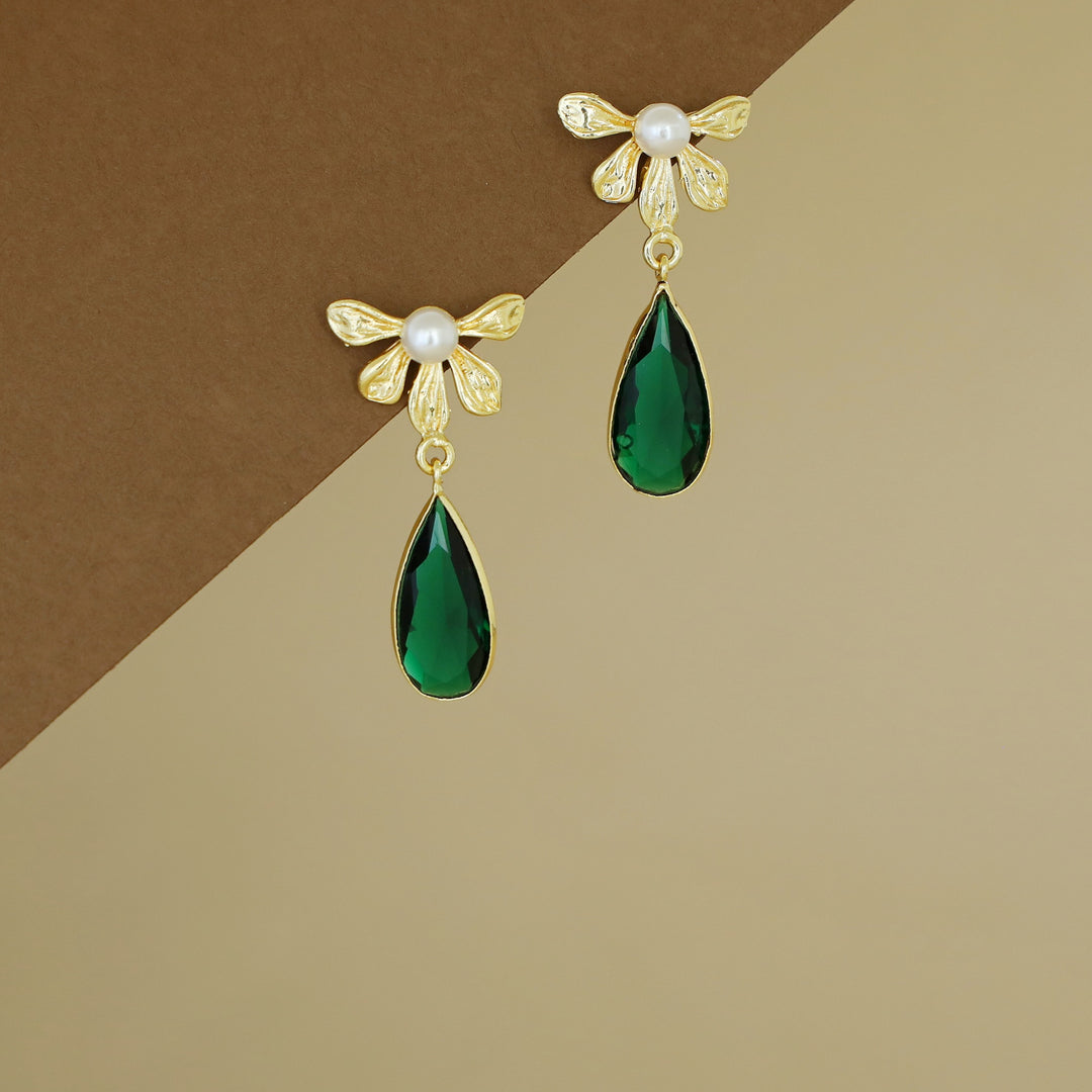Bonnie Golden Half Flower Glossy Drop Earring