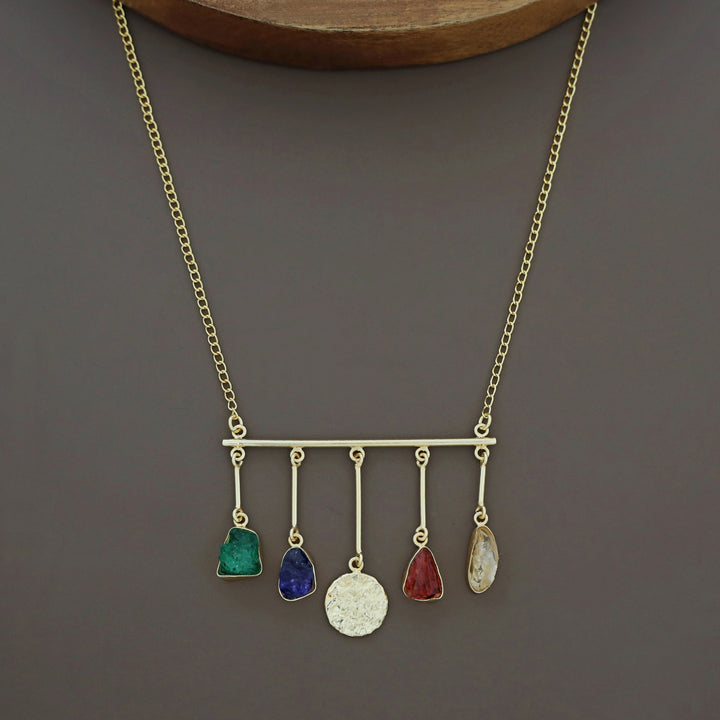 Aeliana Golden Hammered Stick Dyed + Raw Stone Neckpiece