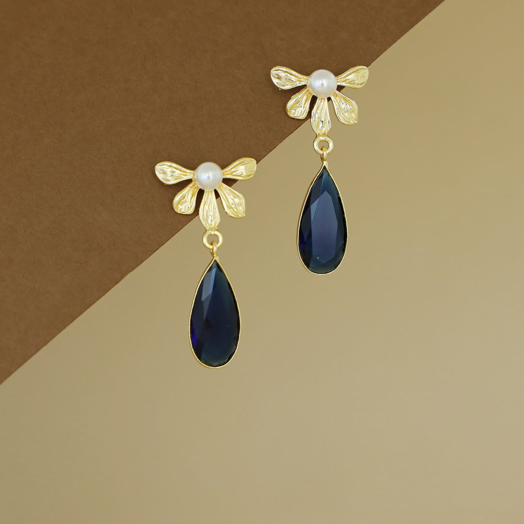 Bonnie Golden Half Flower Glossy Drop Earring