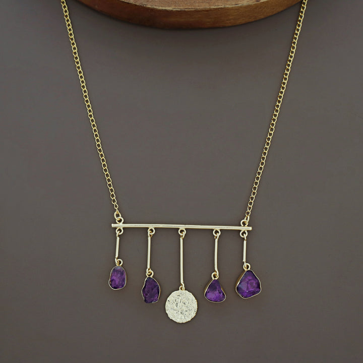 Aeliana Golden Hammered Stick Dyed + Raw Stone Neckpiece