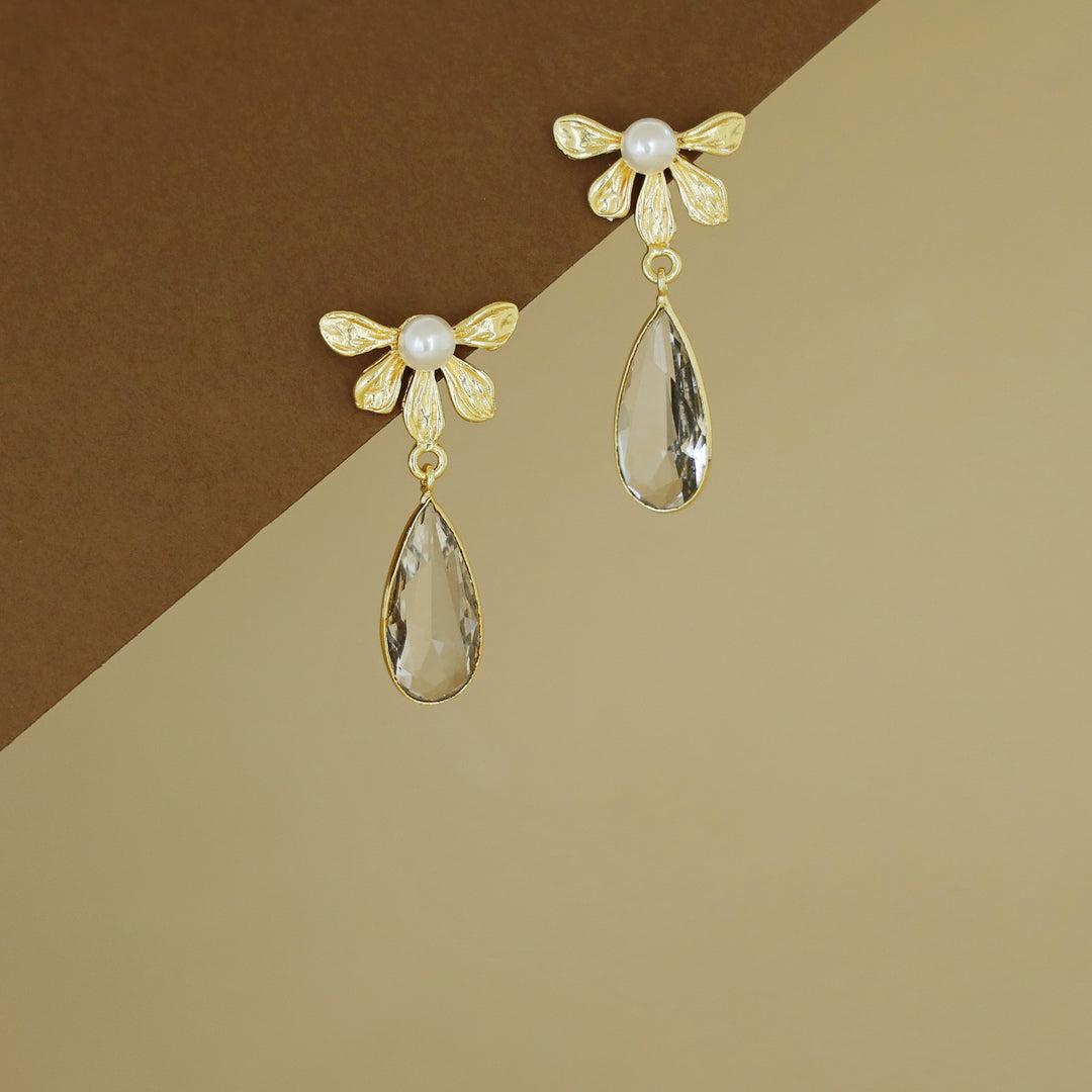 Bonnie Golden Half Flower Glossy Drop Earring