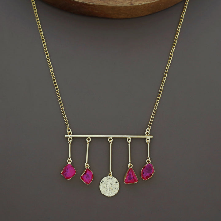 Aeliana Golden Hammered Stick Dyed + Raw Stone Neckpiece