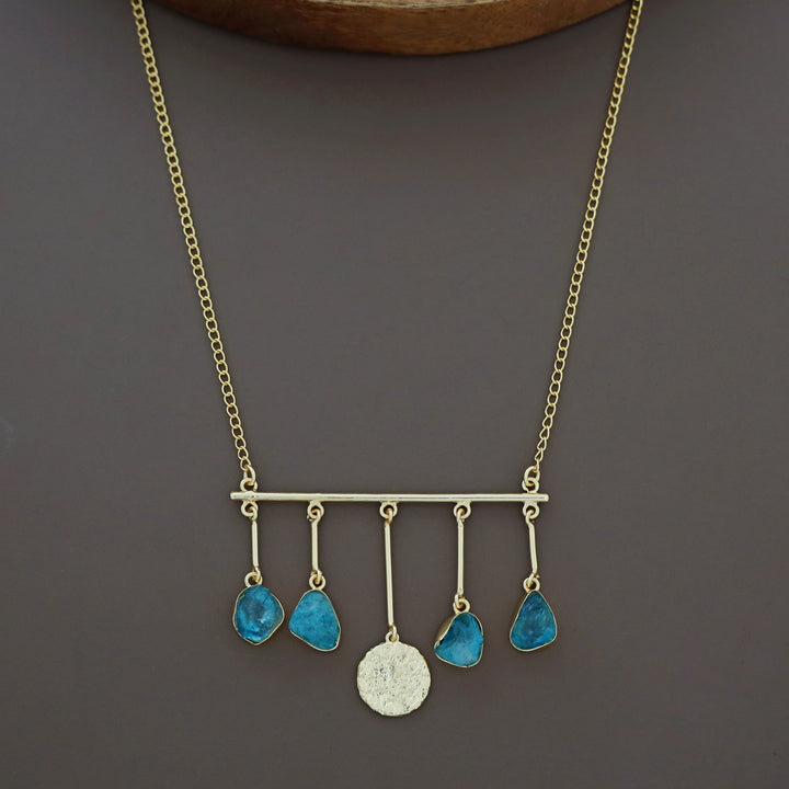 Aeliana Golden Hammered Stick Dyed + Raw Stone Neckpiece
