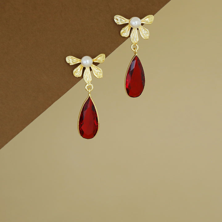 Bonnie Golden Half Flower Glossy Drop Earring
