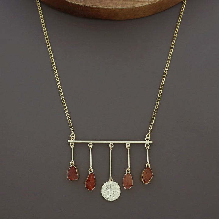 Aeliana Golden Hammered Stick Dyed + Raw Stone Neckpiece
