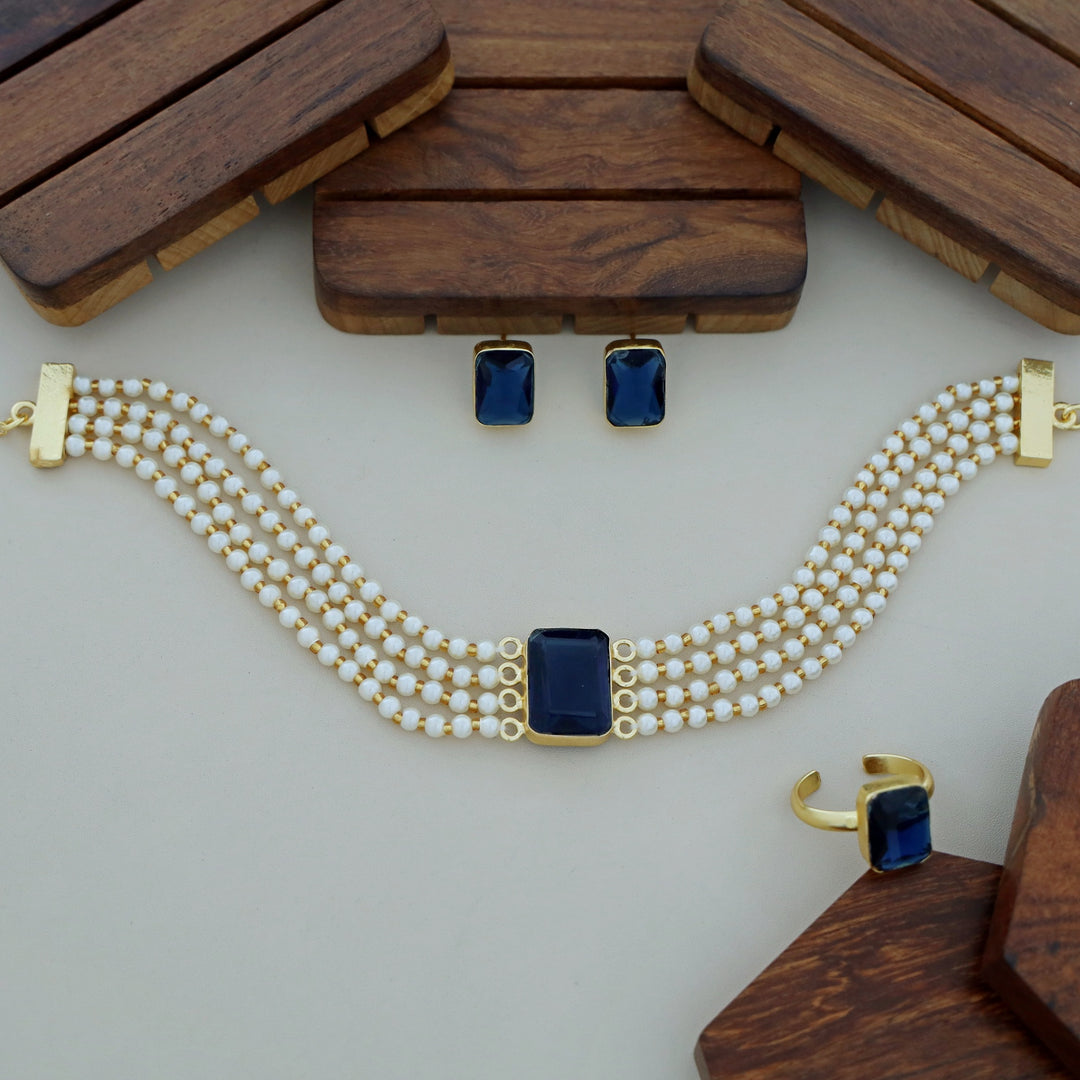 Elegant Pearl Choker Combo Set