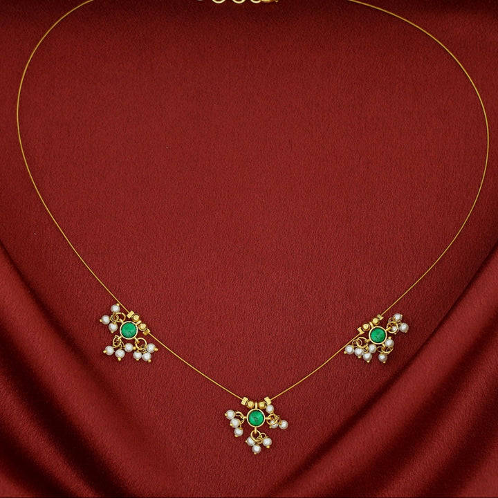 Vihara 3 Mini Circle Glossy Stone Pearl String Neckpiece