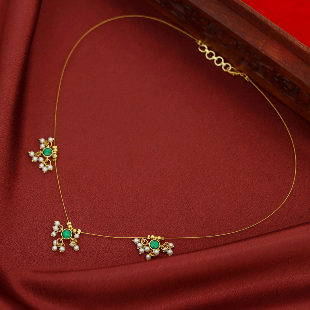 Vihara 3 Mini Circle Glossy Stone Pearl String Neckpiece