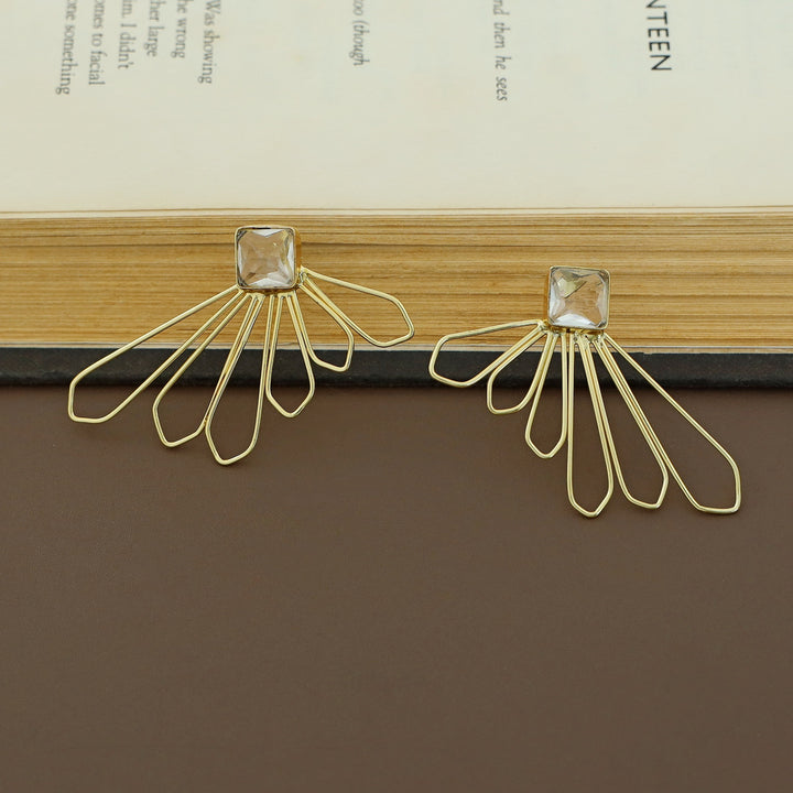 Florenca Golden 6 Petal Glossy Stone Earring
