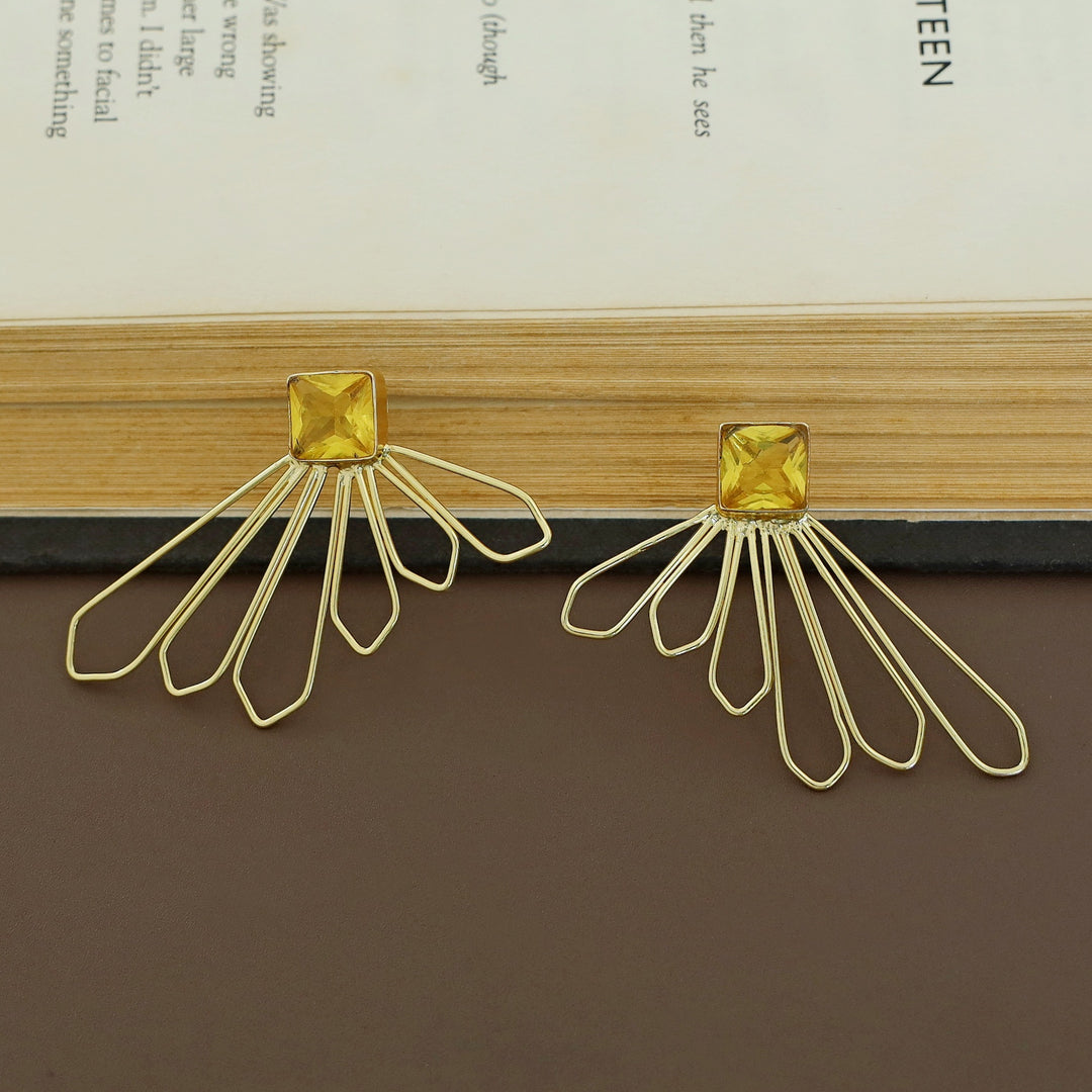 Florenca Golden 6 Petal Glossy Stone Earring