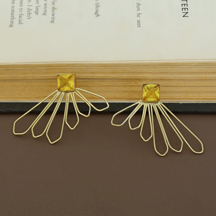 Florenca Golden 6 Petal Glossy Stone Earring