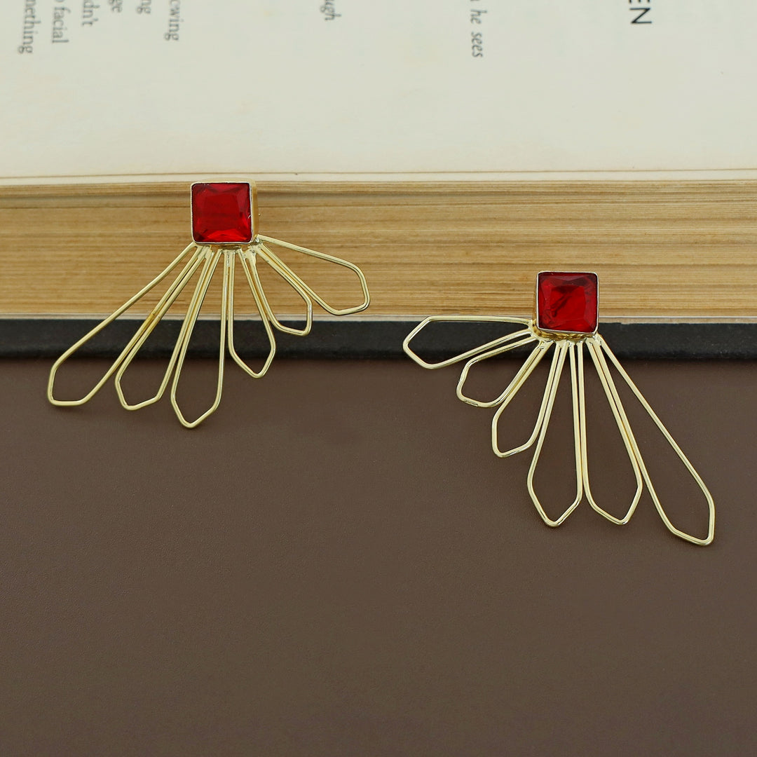 Florenca Golden 6 Petal Glossy Stone Earring