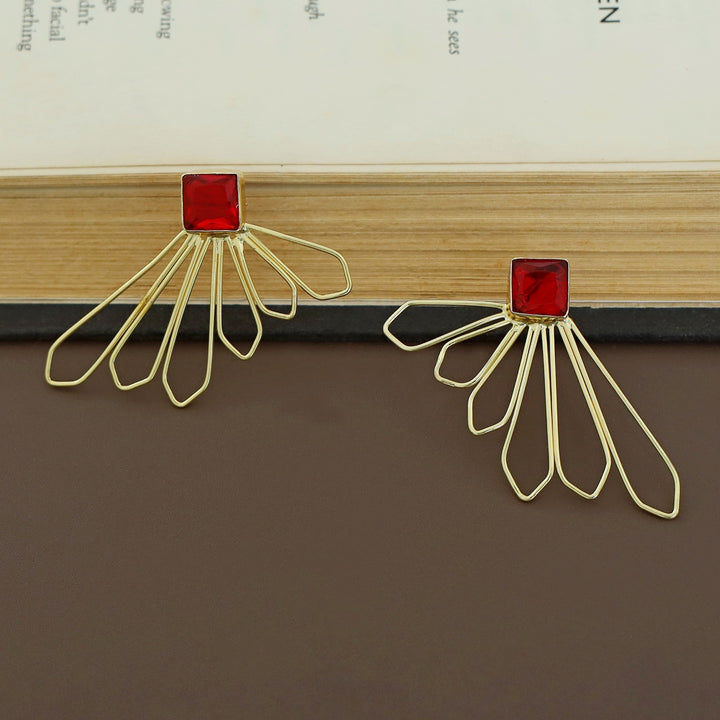 Florenca Golden 6 Petal Glossy Stone Earring