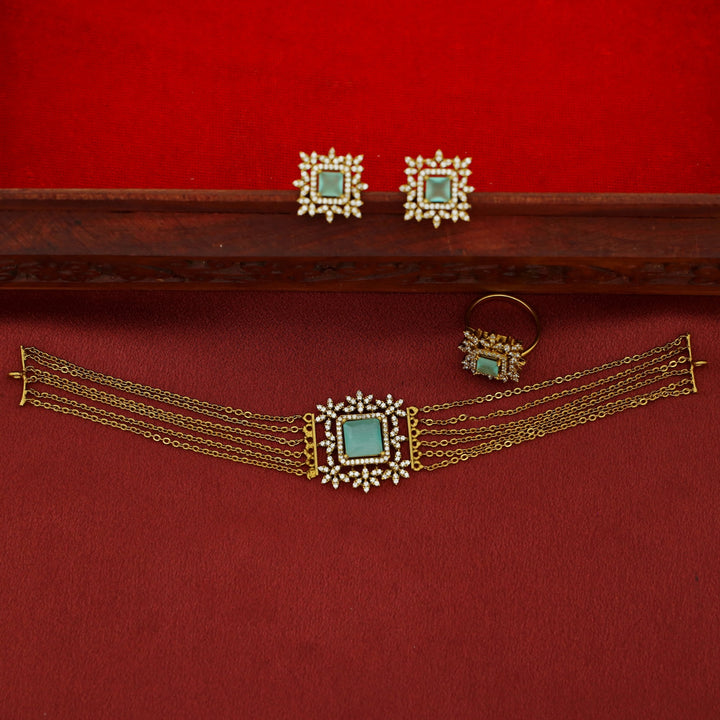 Hansini 6 Layer Square Pendant AD Stone Combo