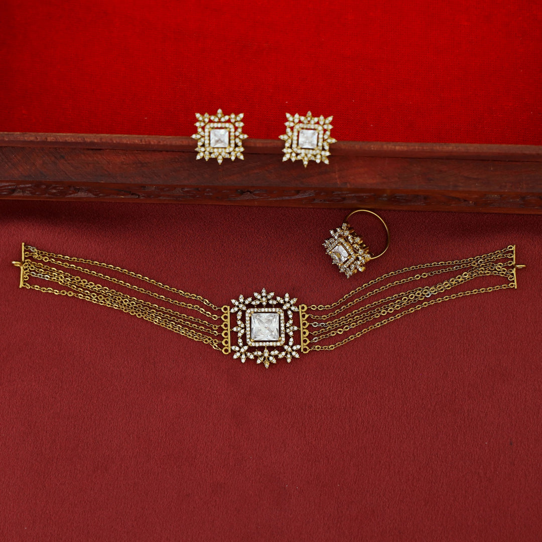 Hansini 6 Layer Square Pendant AD Stone Combo