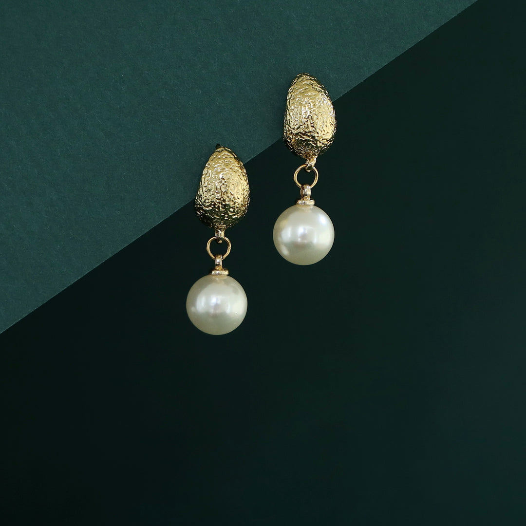 Agarta Textured Gold + Pearl Drop Earrings