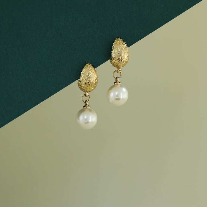 Agarta Textured Gold + Pearl Drop Earrings