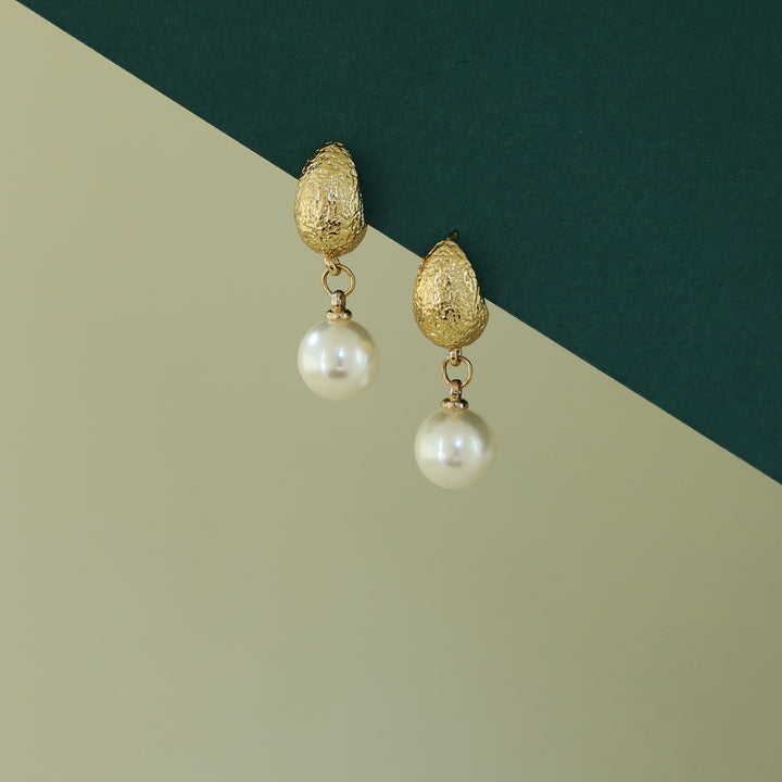 Agarta Textured Gold + Pearl Drop Earrings