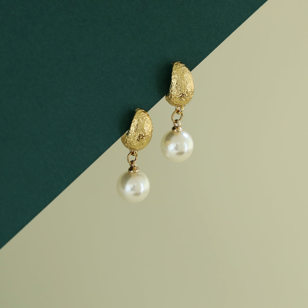 Agarta Textured Gold + Pearl Drop Earrings