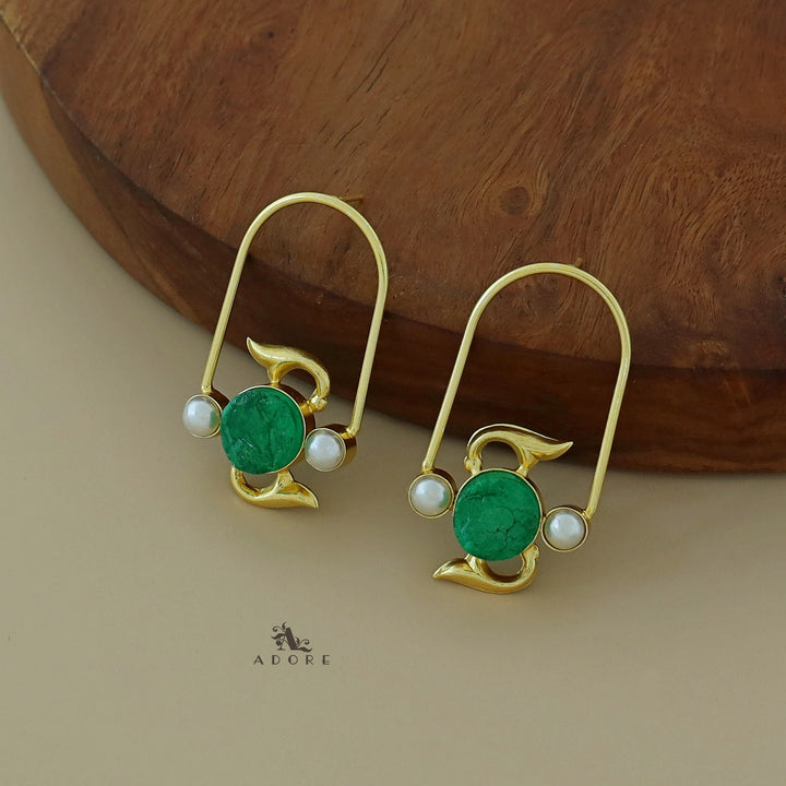 Golden Semi Oval Pearl Dyed Stone Earring