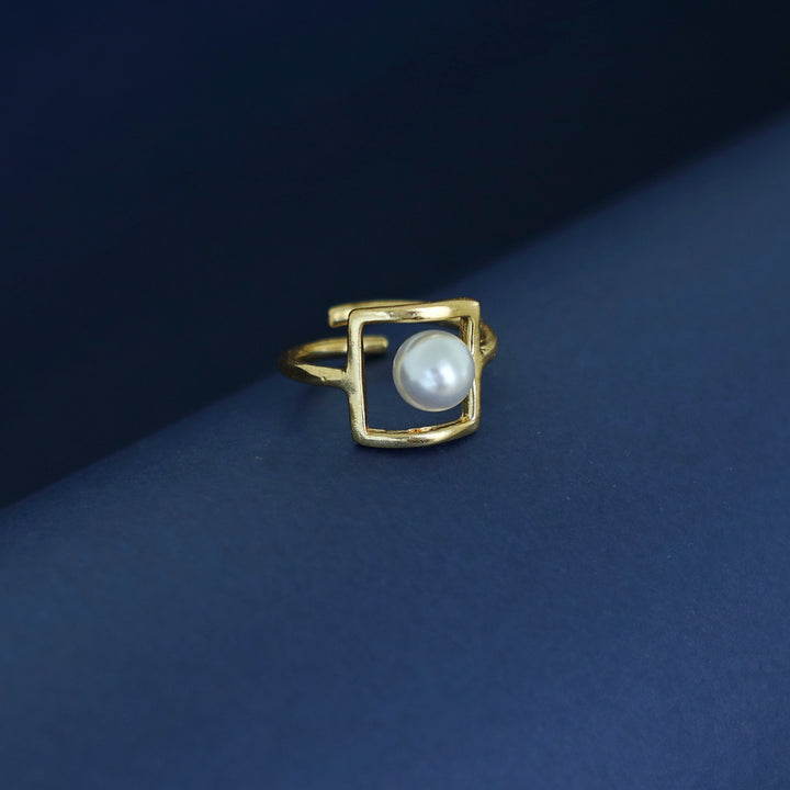 Tripti Golden Square Pearl Ring