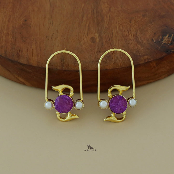 Golden Semi Oval Pearl Dyed Stone Earring