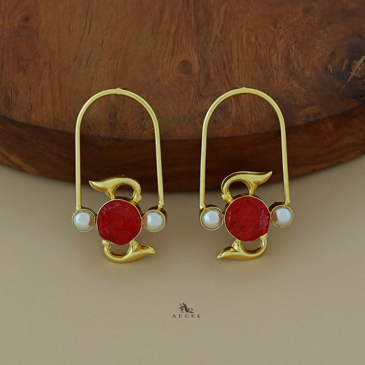 Golden Semi Oval Pearl Dyed Stone Earring