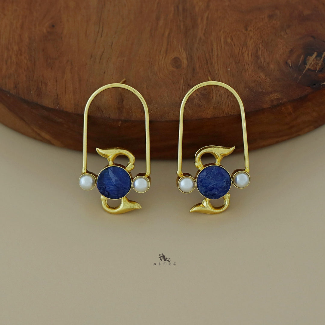 Golden Semi Oval Pearl Dyed Stone Earring