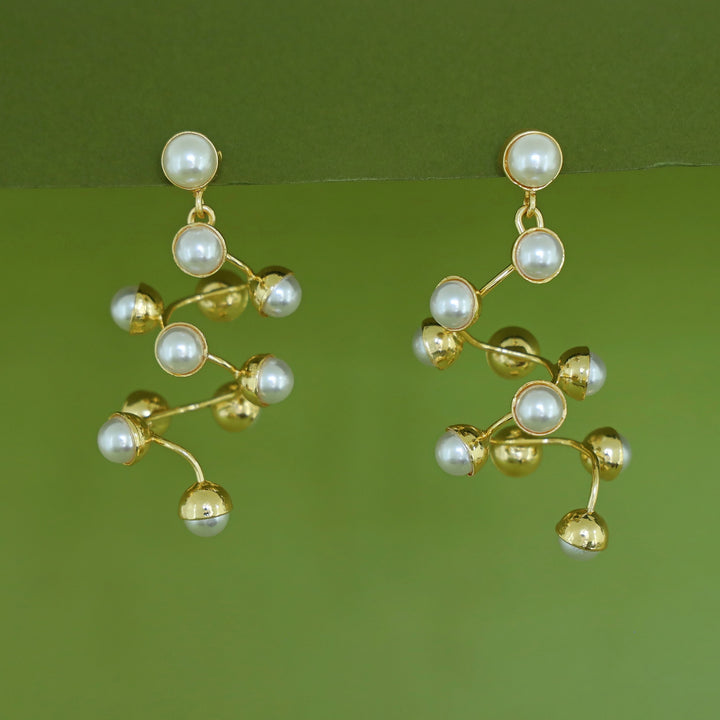 Kamini Golden Spiral Bunch Pearl Earring